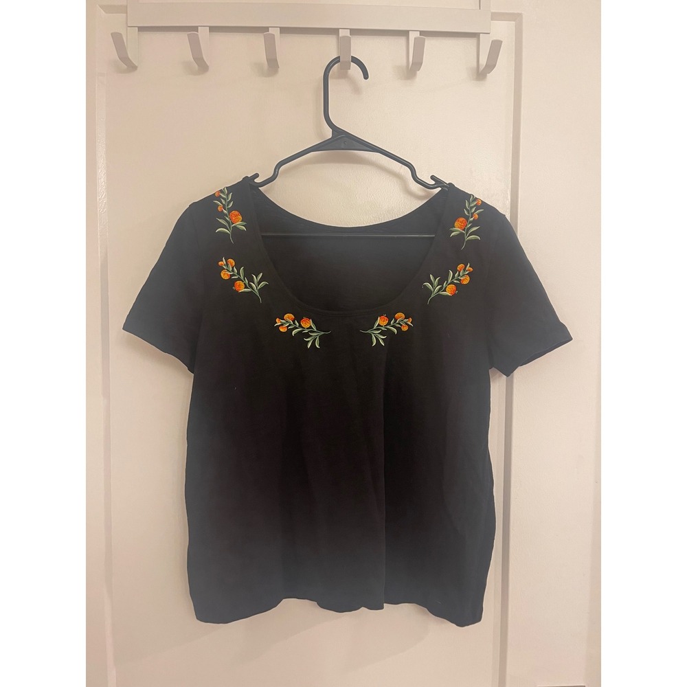 Peach Embroidered Cotton Scoop Neck T Shirt Summer Southern Cottagecore